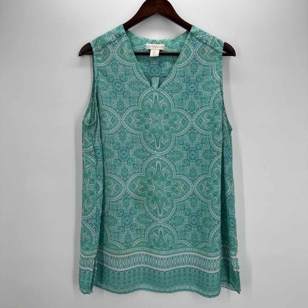 Cynthia Rowley Tank Top Women 1X Teal Medallion Print Sleeveless Boho Blouse
